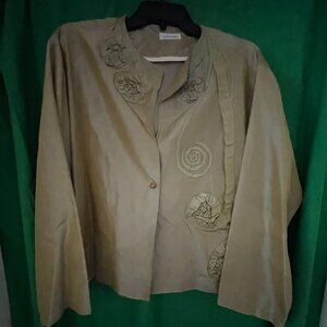 Krista Larson Long Sleeve Blouse Embroidered One Size 100% Silk